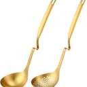 Patelai Hot Pot Slotted Ladle Set Stainless Steel Soup Ladle Strainer Scoops Cooking Skimmer Cookware Utensil for Hotpot Scooping Sauce Serving, 12 Inch(2 Pcs,Gold)