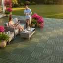 VICTORY RELAX Natural Acacia 12x12 Interlocking Wood Deck Tiles for Balcony, Garden, Patio, Poolside Decor - Waterproof Indoor & Outdoor Flooring - Square Joints (9, Green, 12 slats)
