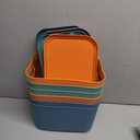 HOZEON 8 Pack Colored Plastic Storage Bins with Lids and Handle, Stackable Colorful Cupboard Organiser Pantry Storage Boxes for Shelves, Drawers, Bathroom, 10 x 7 x 6 Inch