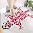 Cute Pink Leopard Bath Mat for Bathroom, Pink Cartoon Leopard Bathroom Rugs and Mat Non-Slip Animal Shaped Shower Rug Carpet Kid Playmat Absorbent Bathtub Rug