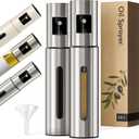 2 x KIVY Glass Oil Sprayer for Cooking Precise Oil & Vinegar Spray Bottle Oil Mister Spray Bottle for Food Includes Funnel Perfect for Cooking & Air Fryer (2x Brushed Stainless Steel)