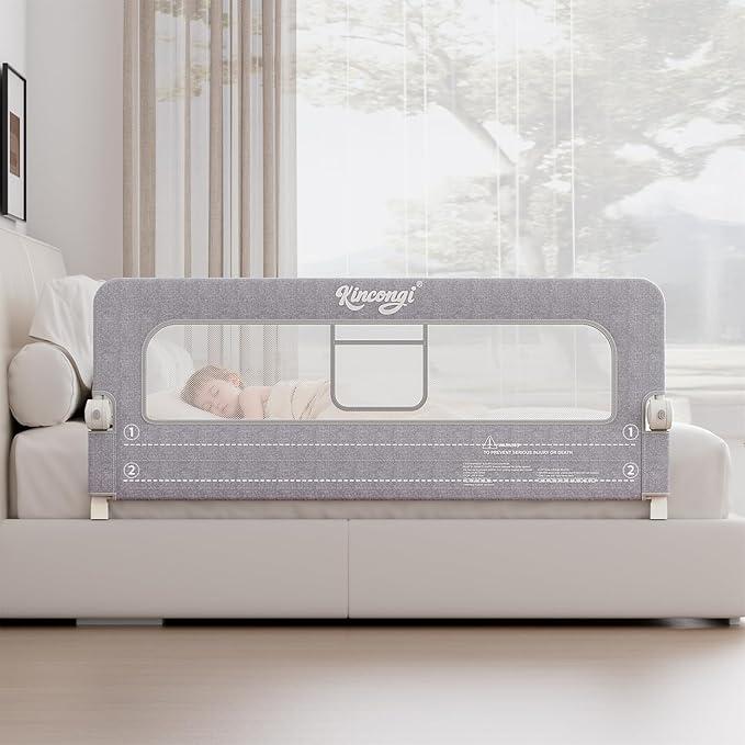Kincongi Bed Rail for Toddlers, 59 Inch Swing Down Toddler Bed Rails with Wider UShape Base, Breathable Baby Bed Rail Guard for King, Queen, Full, Twin Bed Rail for Baby