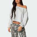 Aonoapll Women Off the Shoulder Sweatshirt Long Sleeve One Shoulder Oversized Crop Top Fall Pullover Cropped Sweatshirts (M)
