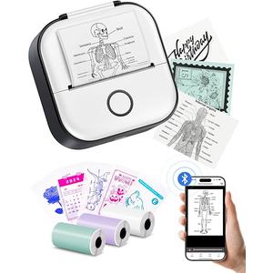 Memoking Mini Printer - T02 Sticker Printer Print Pod Portable Thermal Inkless Sticker Maker Bluetooth Pocket Mini Photo Printer Instant Print, Smart AI APP, for Student Study Note, Journal, DIY, Gift