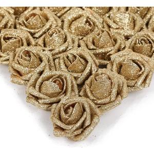 IPOPU Glitter Roses,25PCS Gold Roses Artificial Flowers Fake Rose with Stem for DIY Wedding Bridal Bouquet Home Party Decoration(Gold)