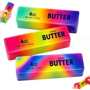 3PCS Butter Squishy Stress Toy,Soft Novelty Toy,Realistic Butter Stick Fidget, Slow Rising Soft Squeeze Toy for Adults Stress Relief & Anxiety Relief (Random 3 Dazzling Colors)
