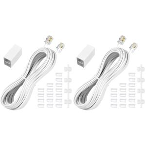 moeverEX Phone Extension Cord 25 Ft, White Telephone Cable with RJ11 Plug