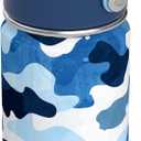OISIZ Kids Water Bottle with Straw Lid 14oz, Vacuum Insulated 316 Stainless Steel Water Bottles for Kids for School, Leakproof Water Bottle, BPA Free and Keep Cold for 24 Hours (Navy Camouflage)