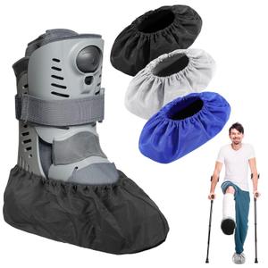Mepase 12 Pieces Fracture Walking Boot Cover, Reusable Waterproof Non-Skid Foot Brace Cover for Walking Boot Cast Rain, Black Gray Blue(12.6 x 4.72 Inches) (Large)
