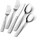 HIKAA Silverware Set, 45-piece Silverware Set with Serving Utensils Set, for Kitchen, Home, Wedding, Party, Mirror Polished and Dishwasher Safe