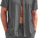 COOFANDY Men's 2 Piece Short Set Cuban Guayabera Shirts Short Sleeve Casual Beach Outfits Set (M)