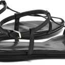 2 x Flat Sandals for Women with Metal Buckle Ankle Strappy Ladies Fashion Slide Sandals Comfortable Summer Open Toe Women Sandals Dressy. (Black)