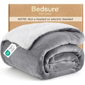 Bedsure GentleSoft Sherpa Fleece Throw Blanket for Couch, Non-Heated, Thick & Warm Cozy Blanket for Winter, Soft Fuzzy Plush Throw Gifts for Women and Men, Grey, 50x60 Inches