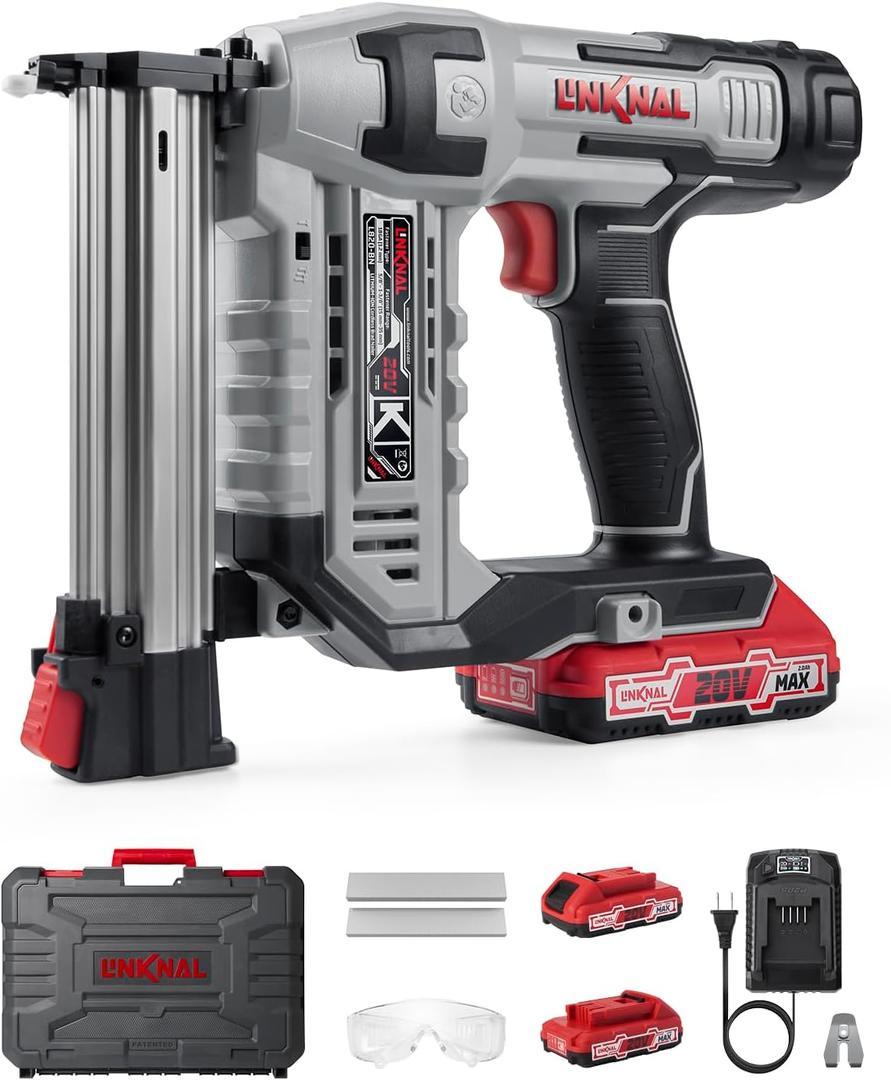 Electric Nail Gun, LINKNAL Cordless Brad Nailer Battery Powered,18 Gauge, 220V MAX Li-ion Batteries, Charger and 1000 Nails Included (L820-BN)
