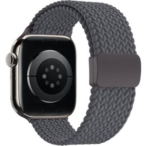 Braided Stretchy Band Compatible with Apple Watch Band 38mm 40mm 41mm 42mm 44mm 45mm 46mm 49mm Women Men, Adjustable Nylon Elastic Magnetic Clasp Strap for iWatch Series 10 9 8 7 6 5 4 3 2 1 SE Ultra (Charcoal Gray)