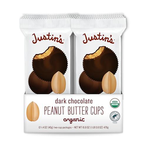 JUSTIN'S Organic Dark Chocolate Peanut Butter Cups, 12 Pack (2 cups each) Best By: 10/21/26