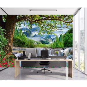Waterfall Landscape Wallpaper Natural Scenic Wall Mural for Living Room Office Not Peel and Stick (130" x 95", Cybh-912)