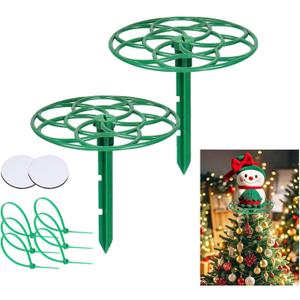 2Pcs Christmas Tree Topper Holder, Flat Base Holiday Universal Tree Topper Stabilizer, Green Support Rod with Adjustable attachments to stabilize Seasonal Treetop Ornaments (2, Small)