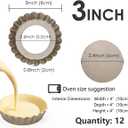 12 pcs Egg Tart Molds, 3" Mini Tart Pans Removable Bottom,Cupcake Cake Muffin Mold Tin Pan Baking, Mini Non-Stick Pan Reusable Quiche Bakeware Carbon Steel for Pies Cheese Desserts, Gold
