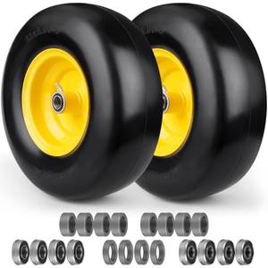 Upgraded 13x5.00-6 Flat Free Lawn Mower Tire,Riding Tire with 3/4" & 5/8" Precision Bearings,3.25"-5.25" Centered Hub,Solid Smooth Zero Turn Mower Front Tire for Residential and Commercial,Yellow