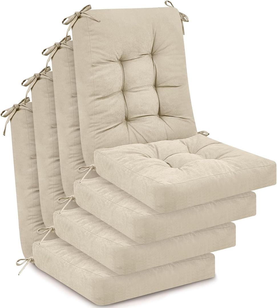 Juexica 4 Sets Outdoor Patio Chair Cushions Seat High Back Tufted Pillow Replacement Rocking Chair Cushions Pads for Patio Summer Seasonal Indoor Home Office(Beige), 17 x 17 Inch