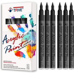 Black Marker Paint Pens - 6 Pack Acrylic Black Permanent Marker, 0.7mm Extra Fine Tip Paint Pen for Art projects, Drawing, Rock Painting, Stone, Ceramic, Glass, Wood, Plastic, Metal, Canvas DIY Crafts