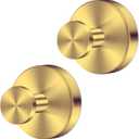 Gold Waterproof Suction Cup Hooks, 2-Pack Heavy Duty Stainless Steel No Drill Shower Hooks for Hanging Towels, Robes, Loofahs, Holder Holds Strong on Tile, Glass, Mirror, Wall, Bathroom Door