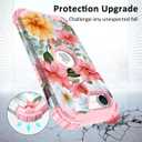PIXIU Unique Flower Pattern Compatible with iPhone 17e/16e 6.1 inch case,Heavy Duty Dual Layer Shockproof Full-Body Protective Sturdy Hybrid Cute Rugged Case for Women,Girls,Kids Pink Flower