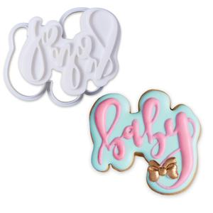 2 x Mostop 3D Cookie Cutter with Baby Letter Stampers Baby Shower Cake Mold Fondant Decorating Tools DIY Mold for Sugar Craft Baking Mould Kids' Birthday Party Kitchen Tools