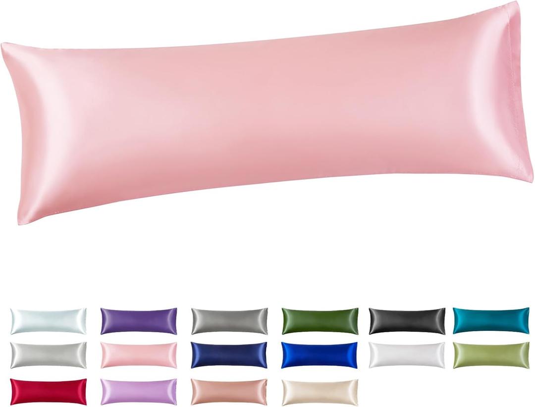 Satin Body Pillow Cover, Pink Silky Cooling Satin-Silk Body Pillow Cases with Envelope Closure (20x54, Pink)