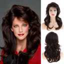 Sallcks Womens Brown Wig Long Layered Brown Wigs with Bangs 80s Vintage Cosplay Costume Disco Hair Wig (9 x 7 x 1 inches)