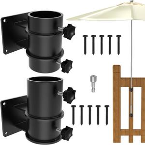 Heavy Duty Patio Umbrella Holder Flat Mount Umbrella Clamp Mount Bracket Stainless Steel Umbrella Deck Mount for Railing or Deck in Patio and Courtyard Fits Max OD 2"(2 Pcs, Black)