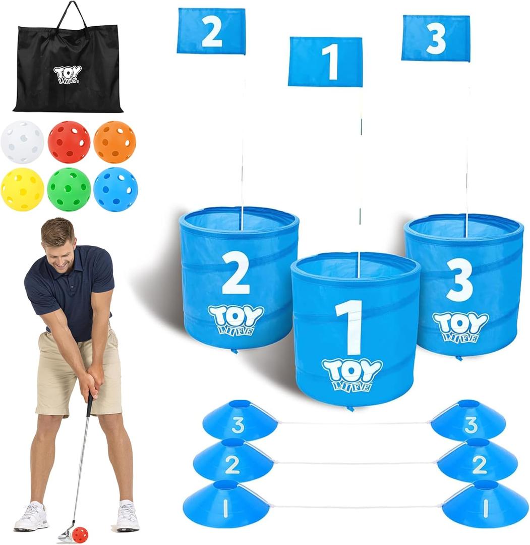 TOY Life Golf Bucket Game Set, 3 Holes Backyard Golf Game for Adults Family Kids, Portable Golf Course with Balls and Flag, Outdoor Indoor Backyard Golf Game Gifts for Beach, Yard, Camping and Lawn