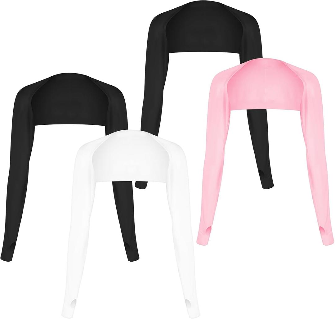 Grevosea 4 Pack Sun Shawl Cooling Sleeves, Sun Sleeves for Women UV Protection Arm Covers with Finger Hole for Golfing Riding Driving (Black, White, Pink)