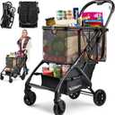 75Lbs Folding Shopping Cart, Collapsible Grocery Cart with Removable Basket & Wheels, Single Handed Folding Lightweight Portable Personal Shopping Utility Carts for Groceries, Luggage etc