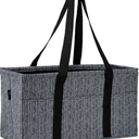 Pursetti Extra Large Utility Tote With 6 Exterior Pockets - Perfect for Beach, Pool, Laundry, Storage, Ballgame, and Home (Herringbone)