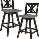 Solid Wood High Back Swivel Counter Height Bar Stools Set of 2, Kitchen Stools Counter Height, Foot Rest, X Back, Tall Wooden Armless Dining Chairs For Kitchen Island, Farmhouse, Rustic, Black