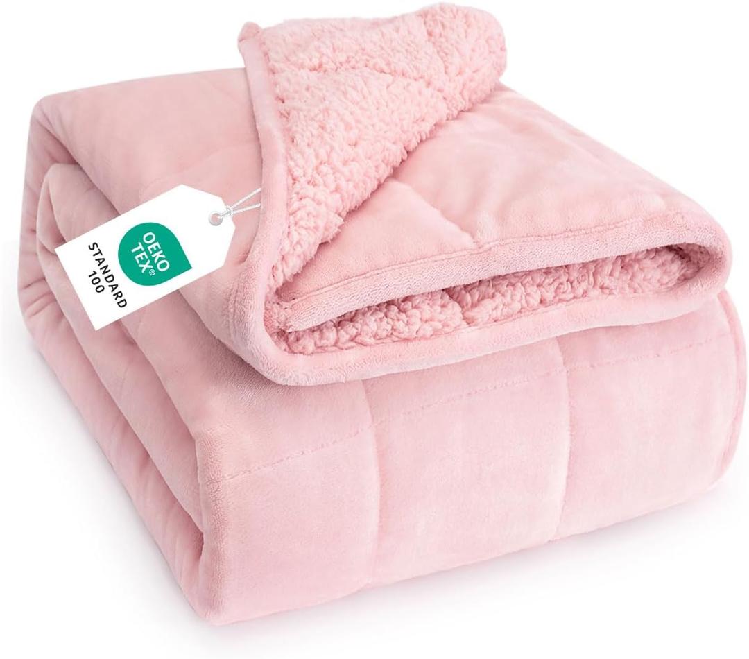 Topblan Sherpa Fleece Weighted Blanket 20lbs, Uniformed Color with Fuzzy Fleece and Shaggy Sherpa to Help with Better Sleep, 60x80 inches, Pink