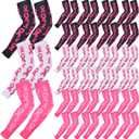 Zhehao 24 Pairs Breast Cancer Awareness Arm Sleeves Ribbon Sports Compression Arm Sleeve for Baseball Football Women Men (XS)