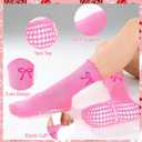 5 Pairs Women Pilates Grip Socks with Ruffle, Cute Non Slip Yoga Socks Bow Frilly Crew Sock for Barre Yoga Dance Workout Barefoot Fitness Hospital Home (Pink)