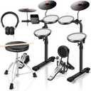 HAMPBACK MK-0 PRO Electric Drum Set with 7'' Mesh Drum Pads, 8'' Full Rubber Cymbals, 5'' Bass Drum, 12 Kits and 68 Authentic Sounds, USB MIDI, Throne, Sticks, Headphone, Suitable for Beginners & Kids