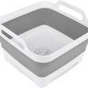2.4 Gal(9L) Collapsible Dish Basin with Drain Plug, Kitchen Storage Tray Dish Wash Basin, Portable Dish Tub, Foldable Dishpan for Camping,RV,Gray