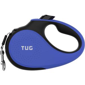 TUG 360 Tangle-Free Retractable Dog Leash with Anti-Slip Handle | 16 ft Strong Nylon Tape | One-Handed Brake, Pause, Lock (Small, Blue)