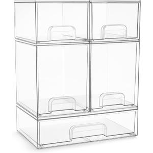 Sorbus Acrylic Storage Containers - 5 Pack, Stackable Storage Bins Set for Bathroom Organization - Clear Acrylic Drawer Organizers - Makeup Case Pull-Out Drawers (7.6 and 4.4 Tall and 12.1 Wide)