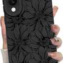MZELQ for Samsung Galaxy S25 Edge Case, Silicone Sunflower Floral Flowers Cute Pattern, Camera Protection Soft Slim Phone Cover for Girls Women -Black