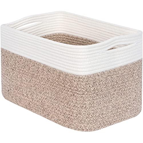 MINTWOOD Design Storage Basket for Shelves, Decorative Baskets for Organizing, Book Basket, Storage Cube Bin Box, Woven Closet Organizer, Pantry Closet and Shoe Basket, Light Brown, Set of 3, 15"x10"x10"