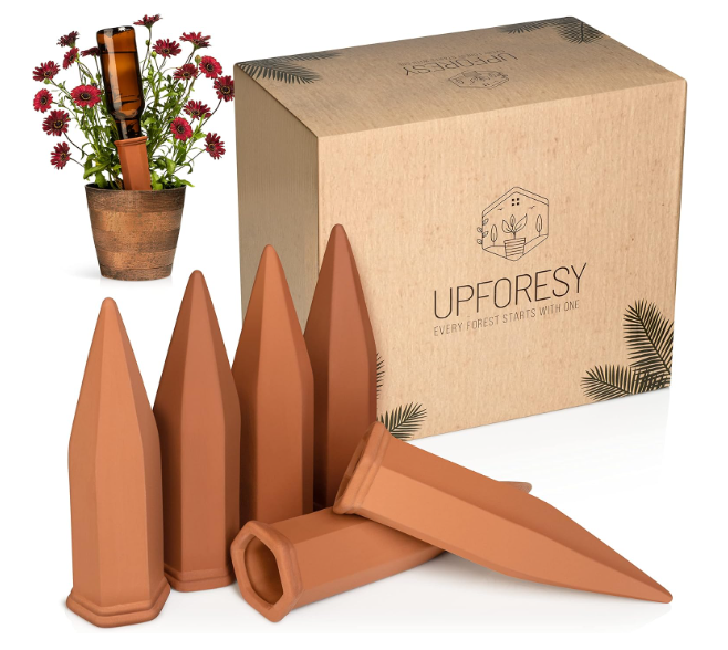 6 Pack Terracotta Watering Spikes for Indoor and Outdoor Plants - Simple and Easy Setup - Keep Plants Happy and Watered While You are Away