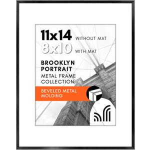Americanflat 11x14 Metal Picture Frame with Tempered Glass - Use as 8x10 Frame with Mat or Display 11x14 Photo Without Mat - Brooklyn Collection - Picture Frames for Wall Display - Black