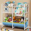 3 in 1 Kids Bookshelf and Toy Storage Organizer, Baby Montessori Bookshelf Book Organizer for Kids, Toddler Book Display Shelf Ideal for Classrooms, Playrooms and Nurseries (Light Blue)