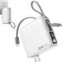 35W, 20000mAh Portable Charger with Wall Plug Phone Charger Battery Pack Portable Cell Phone Power Bank with Built in Cable CCC Certified Power Bank USB C & Lightning Cable, White